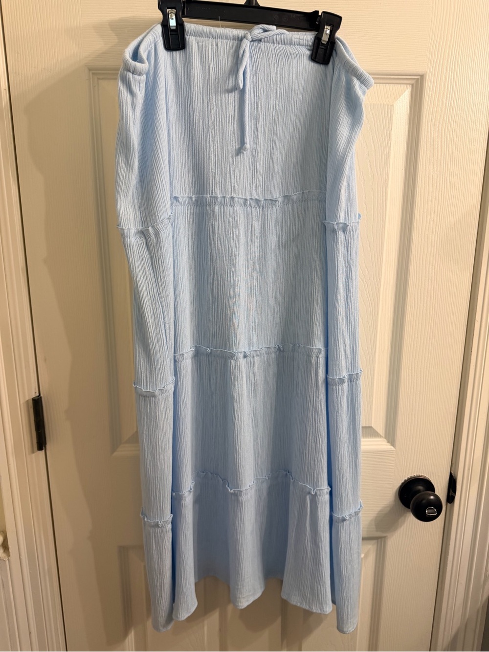 No Boundaries Light Blue Tiered Maxi Dress with Drawstring
